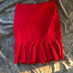 Red Pencil Skirt with Ruffles